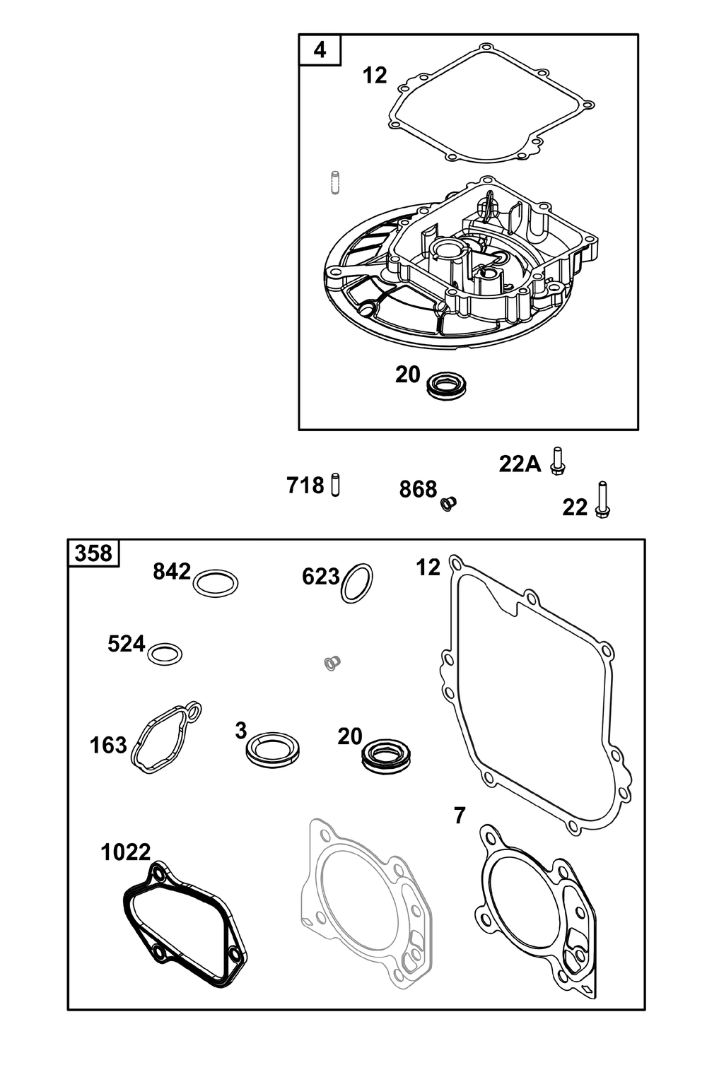 Crankcase Cover/Sump Group Diagram and Parts List for 09P802-0007-H5 020000 - 09Z999 Briggs and Stratton Engine